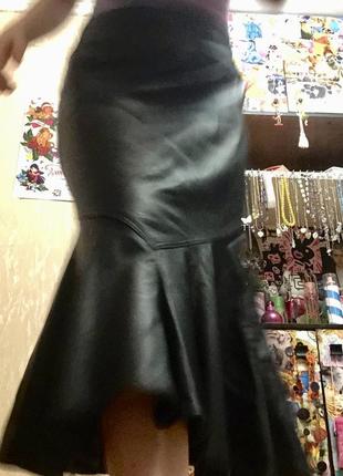 Кожаная черная юбка миди рыбий хвост из натуральной кожи4 фото