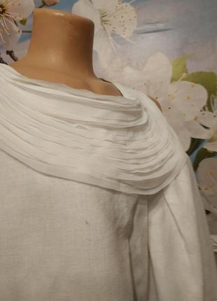 Льняное белоснежное платье колокольчиком 100% лен.с карманами 22 р.5 фото