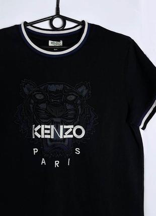 Женская футболка kenzo paris черная оригинал кэнзо тигр бег лого