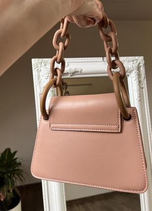 Стильная пудровая сумочка маленькая сумочка квадрата с массивной цепью маленькая розовая сумочка на 2 отдела3 фото