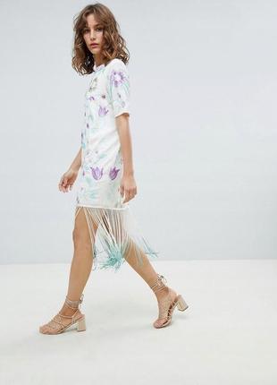 Сукня міді з вишивкою й оздобленням бахромою asos design2 фото