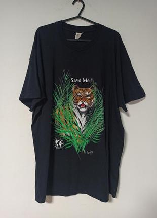 Вінтажна футболка вручну росписана оверсайз тигр1 фото