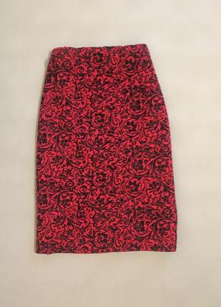 Червона спідниця з візерунком карандаш міді міні юбка висока талія