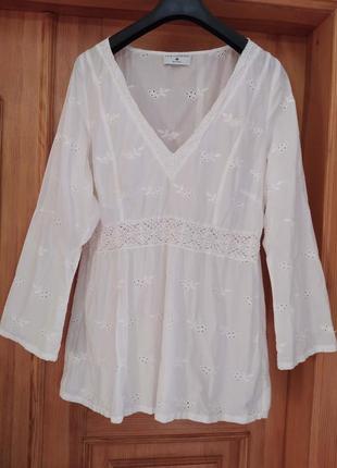 Блуза, прошва, котон, біла, бохо
