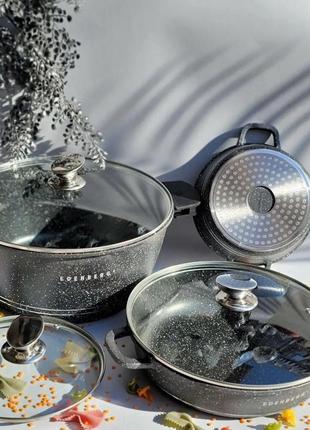 Набор казанов с мраморным антипригарным покрытием edenberg eb-12911 набор кухонной посуды 10 предметов черный5 фото