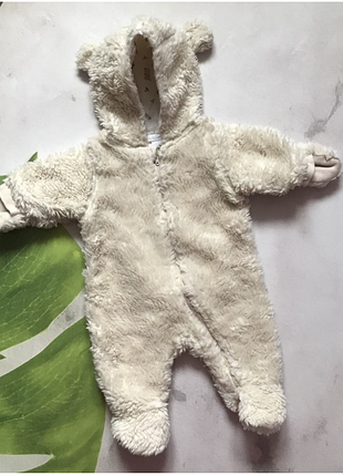 Теплый, меховой комбинезон мишка, человечек, h&m. сост. нового 0-1 мес