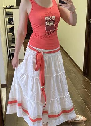 Белая летняя длинная юбка 100% хлопок миди макси