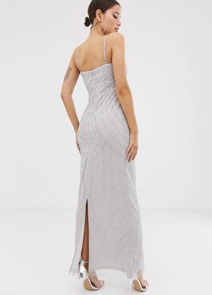 Украшенное серебристое платье макси с хомутом2 фото