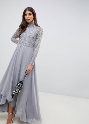 Макси-платье asos design с украшенным лифом с длинными рукавами