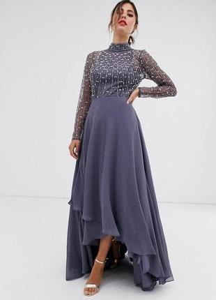 Платье макси asos design с линейным декорированным лифом и юбкой с запахом