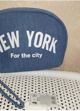 Нова велика вмістка синя голуба блакитна косметичка на 2 відділи бренду new york9 фото