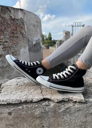 Жіночі кеди високі converse all star black white конверс высокие кеды черные с белым9 фото