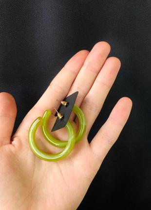 Сережки кільця кольца 4 см діаметр зелені салатові літні неонові серьги4 фото