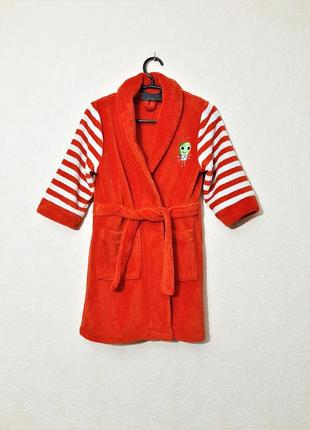 Mini club бренд домашний халат тёплый красный-кораловый длинные рукава белая полоска девочке 2-5лет