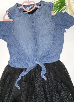 Платье черного цвета с фатиновой юбочкой для девочки. джинсовая блузка-накидка// 158 см.3 фото