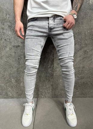 Серые зауженные джинсы качественные премиум сегмента