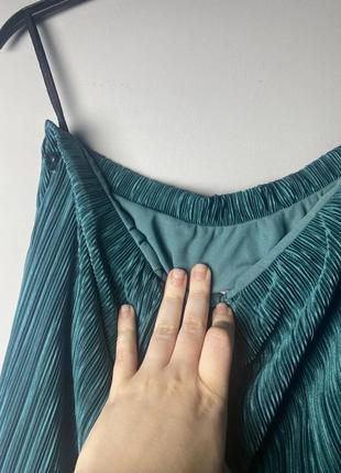 Темно зеленая юбка ( жатая, мелкое плиссе ) плиссированная миди на резинке4 фото