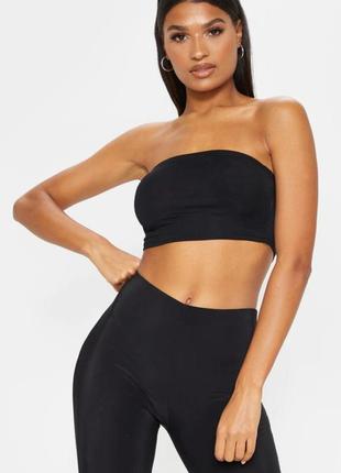 Кроп топ ліф бандо чорний натуральна віскоза plt prettylittlething