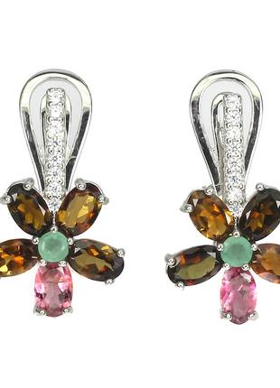 Сережки срібло 925 натуральний турмалін смарагд