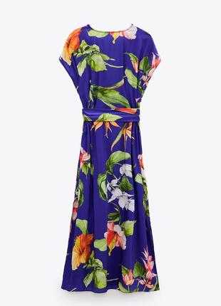 Zara фиолетовое платье с атласным эффектом и цветочным принтом6 фото