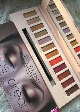 Палітра палетка набір тіней тіні для повік нюдові нюд коричневі бежеві гірчичні золоті бордові матрові шимерні блискучі eveline cosmetics angel dream