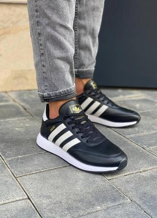 Мужские кроссовки adidas iniki black white (шкіра) адидас иники