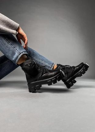 Женские ботинки prada leather boots nylon pouch black 3 прада сапоги4 фото