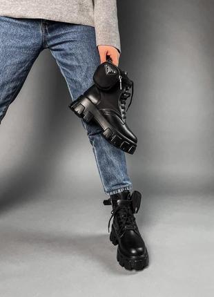 Женские ботинки prada leather boots nylon pouch black 3 прада сапоги3 фото