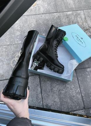Женские ботинки prada pouch combat boots high black прада сапоги6 фото