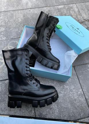 Жіночі черевики prada pouch combat boots high black прада чоботі