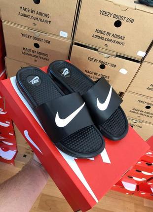 Шлепанцы женские  nike slides black «white logo» 15 фото