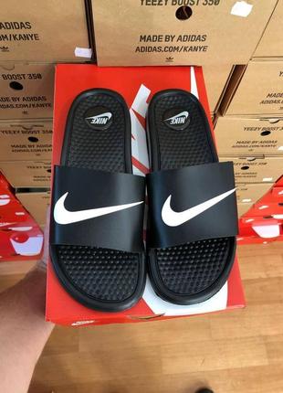 Шлепанцы женские  nike slides black «white logo» 11 фото