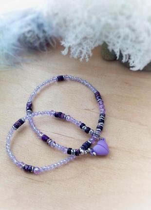 Чокер ожерелье колье варисцит гематит камень хрусталь фиолетовый сиреневый лавандовый магнит сердце на шею подарок5 фото