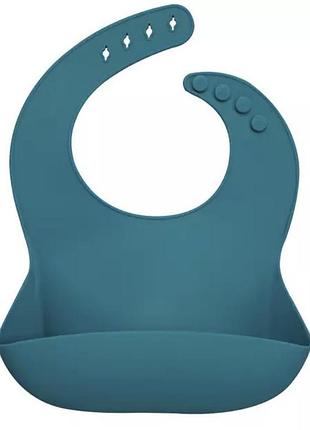 Силіконовий слинявчик нагрудник для малюка з кишенею кольору морська хвиля babym