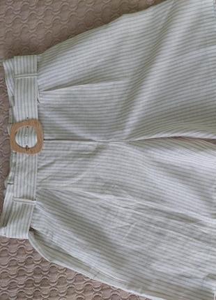 Льняные шорты в полоску со съемным поясом6 фото