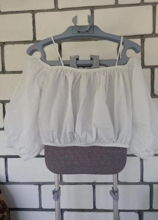 Котонова пишна блузка топ на резинках з тоненькими шлейками,7 фото