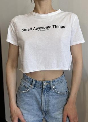 Zara короткая кроп футболка топ с надписью