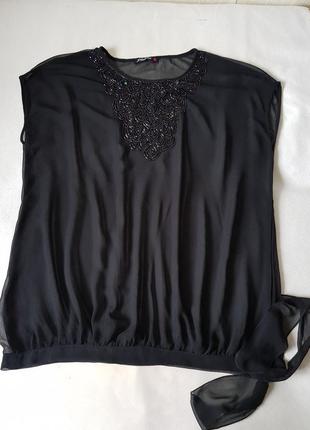 Тоненькая блуза украшена бисером, большой размер1 фото