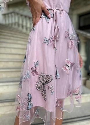 Накладной платеж ❤ праздничное платье миди с сеткой и вышивкой бабочки4 фото