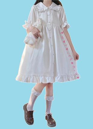 Японское платье лолита белое с рюшами милое аниме косплей4 фото