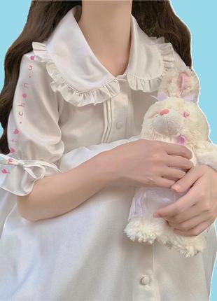 Японское платье лолита белое с рюшами милое аниме косплей3 фото