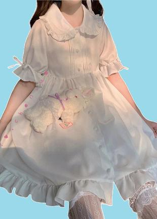Японское платье лолита белое с рюшами милое аниме косплей2 фото