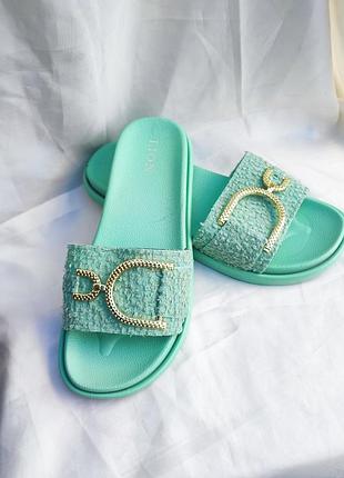 Шльопки жіночі стильні сланці бірюзового кольору