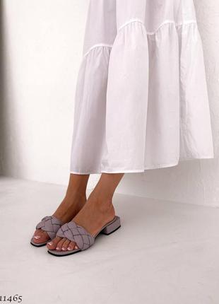 Шлепанцы лиловые, лиловые кожаные шлепанцы, шлепанцы косы кожа,11465