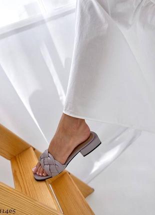 Шлепанцы лиловые, лиловые кожаные шлепанцы, шлепанцы косы кожа,11465