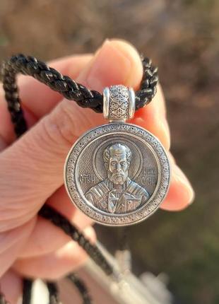 Ладанка св.миколая з гайтаном миколай, комплект чоловічий, оберіг 925, срібло