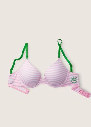 Бюстгальтер push up 34с victorias secret розово полосатый с зеленым pink оригинал виктория сикрет2 фото