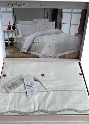 Комплект постельного белья maison d'or les coeurs ecru red сатин 220-200 см кремовый