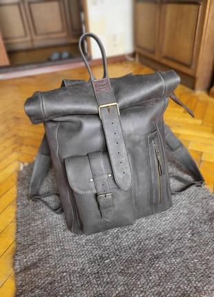 Стильный кожаный рюкзак roll top для ноутбука