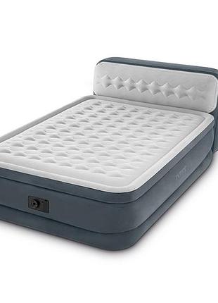 Надувне ліжко intex 64448 headboard airbed 152 х 236 х 86 см зі спинкою, вбудований насос 220 в